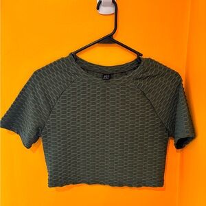 Thrifted SHEIN Women’s Olive Textured Crop Top - Casual Short Sleeve